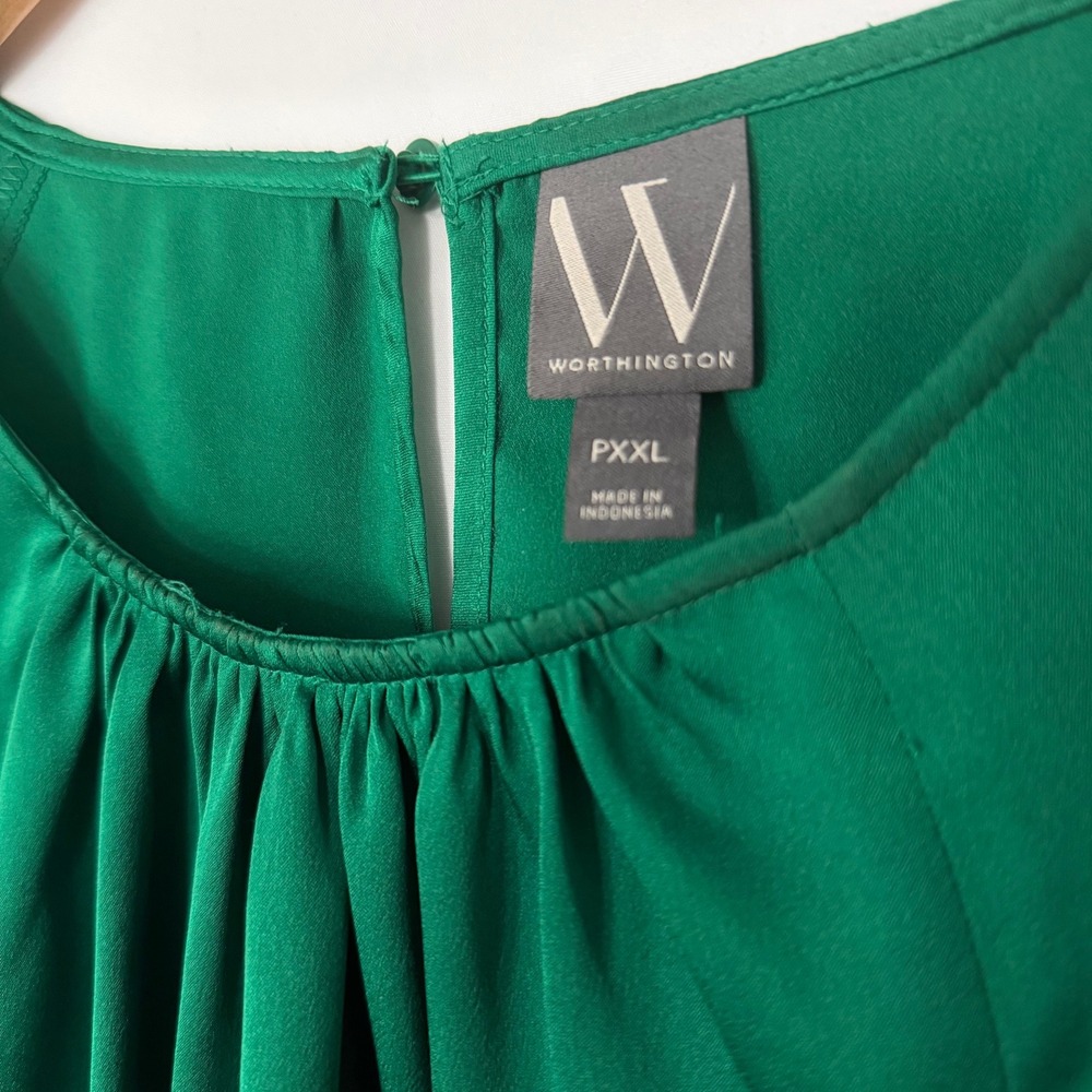 Worthington PXXL Green Blouse Smocked Cuff Ruffle Sleeve Career Elegant - Picture 5 of 7